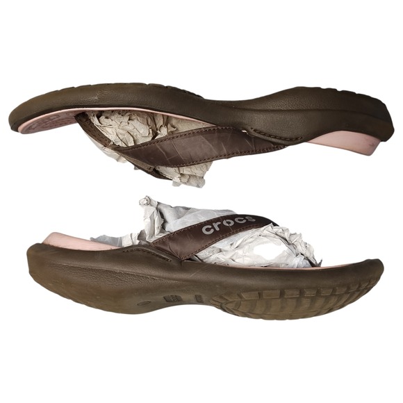 Crocs Flip Flop Sandals Womens US Size 10 Brown Pink Comfort Summer Slip On - Picture 1 of 7